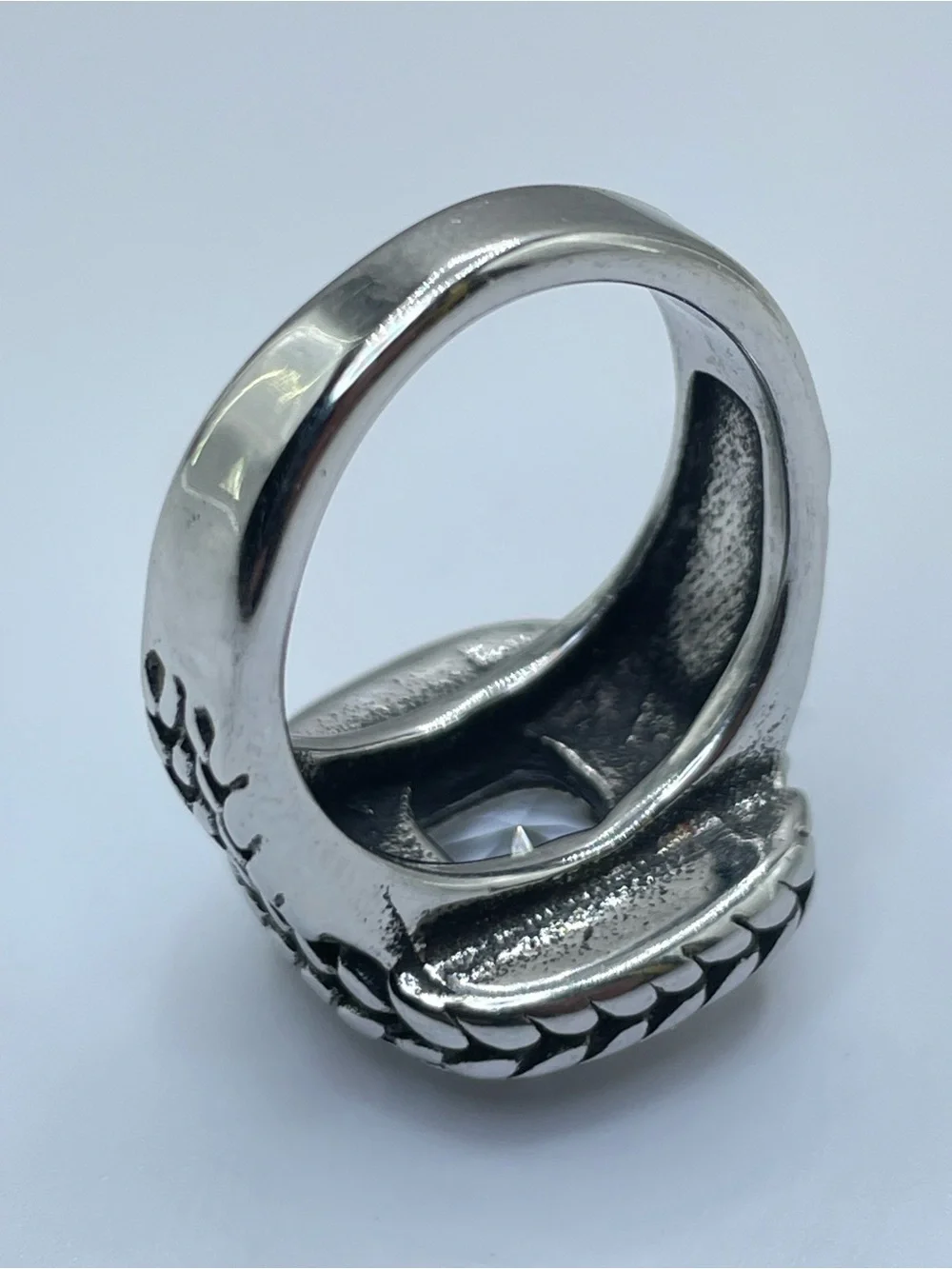 Silver Tone Clear Crystal Glass Cable Statement Ring Vintage Gothic Style